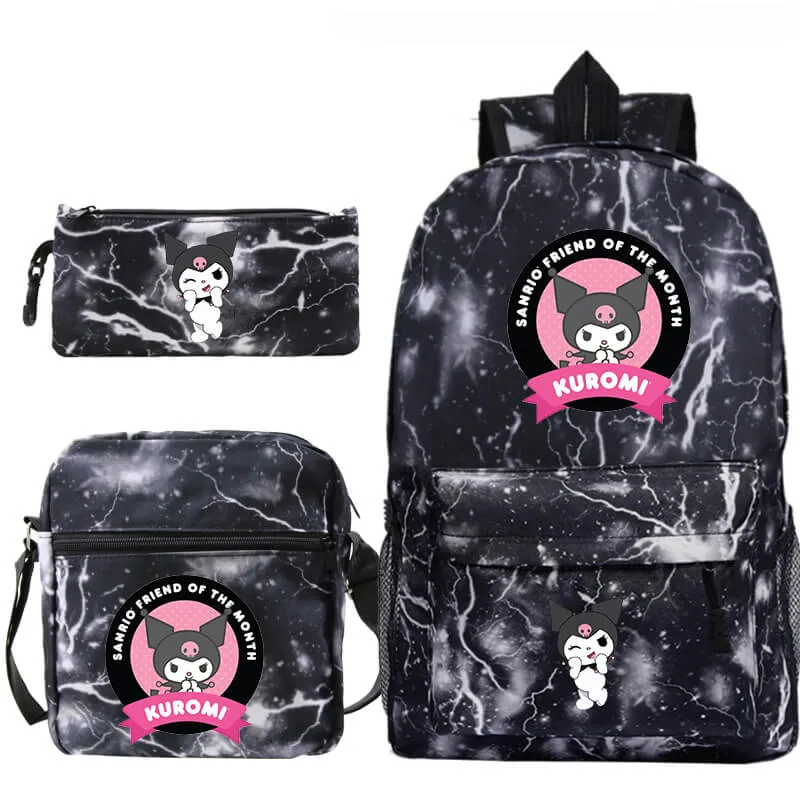 Kuromi Backpack 3 Pieces Print Pattern School Bag Lunchbox Pencil Bag Boys Girls