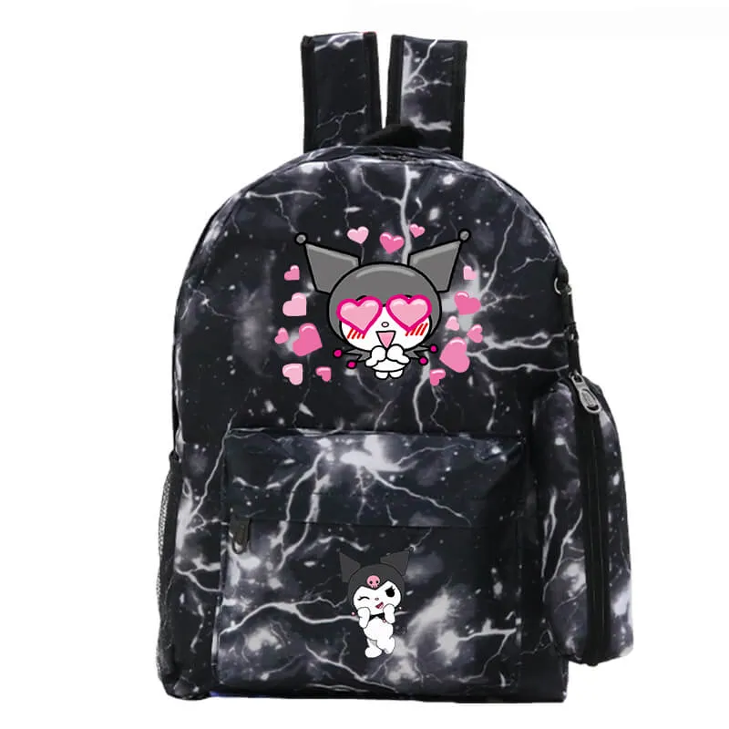 Kuromi Backpack 3 Pieces Print Pattern School Bag Lunchbox Pencil Bag Boys Girls