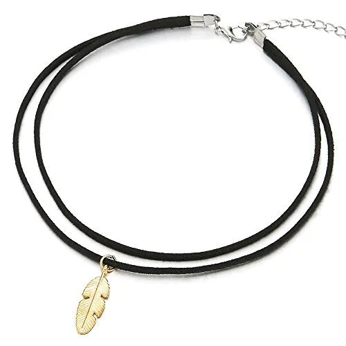 Ladies Womens Black Choker Necklace with Feather