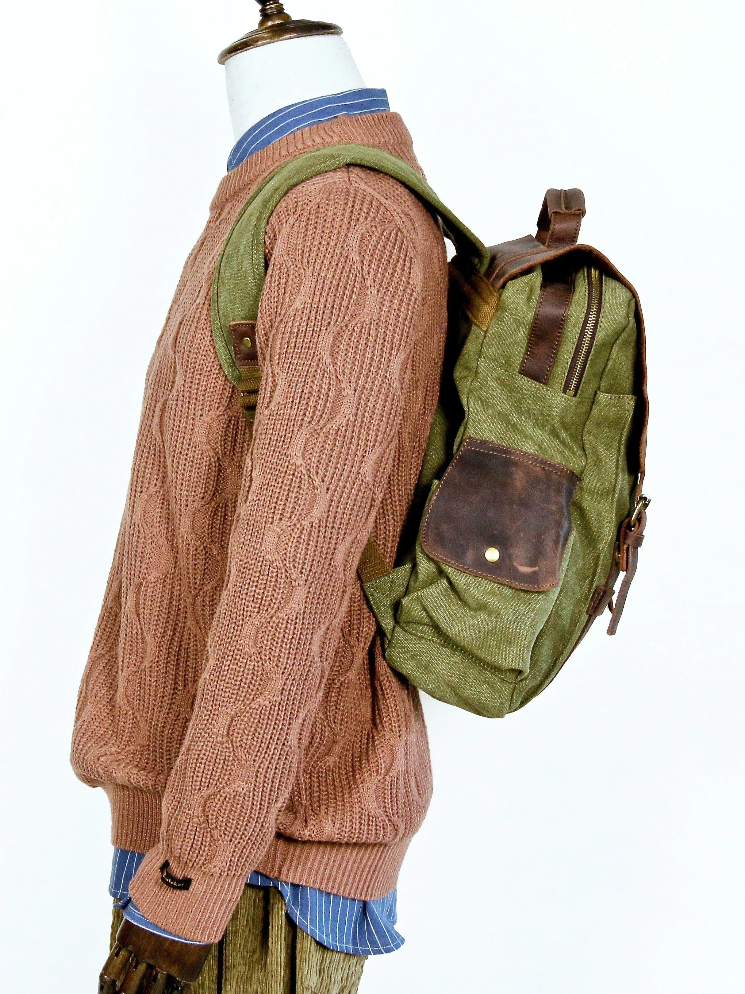 Leather Cover Olive Rucksack