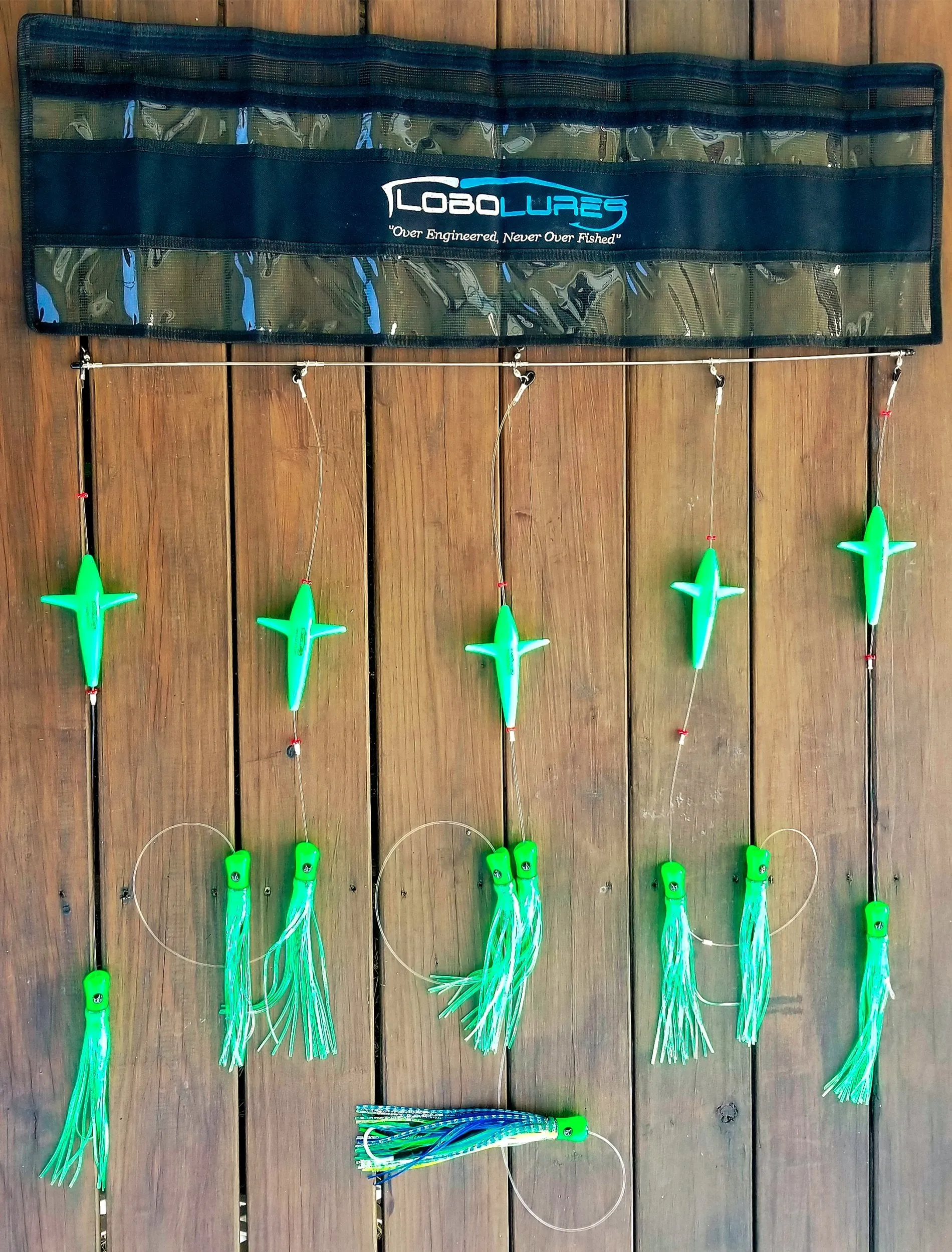 Lobo Lures 36" Skipjack UV Hybrid Green & Gold  Splash Spreader Bar