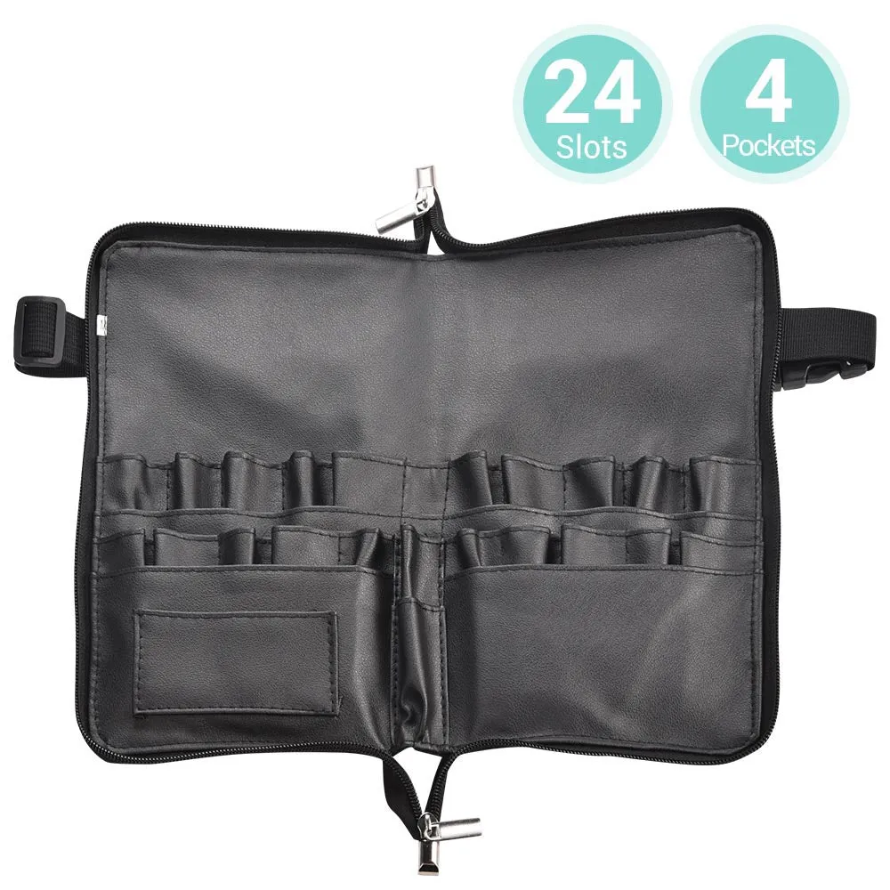 Makeup Brush Bag with Belt Zip Around PVC 24 Slots