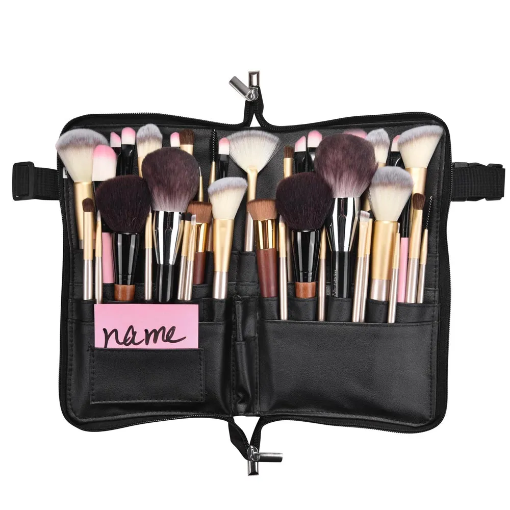 Makeup Brush Bag with Belt Zip Around PVC 24 Slots