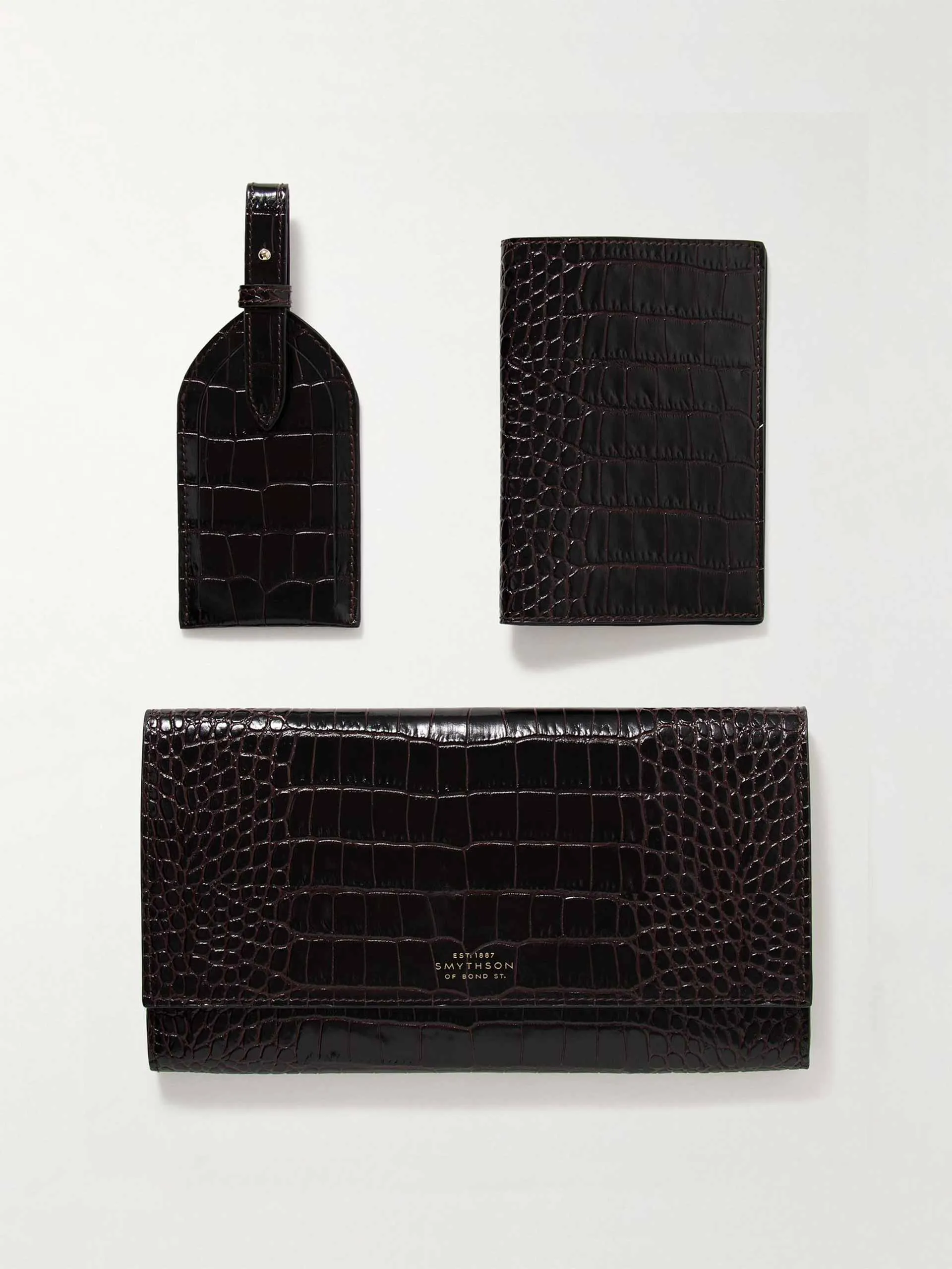 Mara croc-effect leather clutch, passport holder and luggage tag set