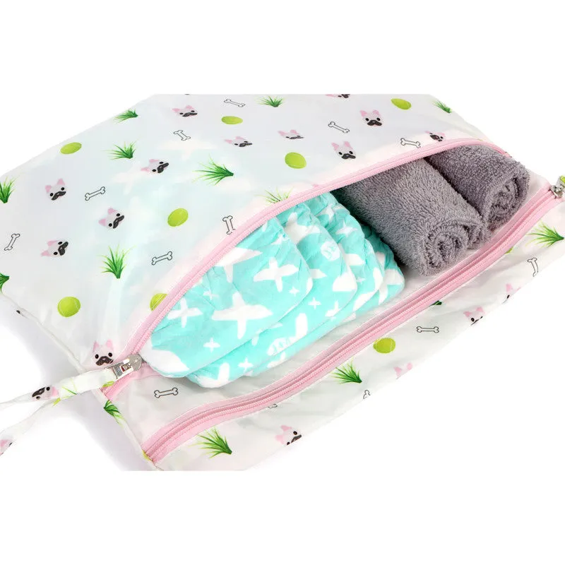 melii Waterproof Wet Bags - 100% Polyester Cloth, Ideal for Potty Training, Diapers, Swimsuits, Travel Accessories, Two Zippered Sections, Convenient Handle for Diaper Bag or Stroller, BPA Free