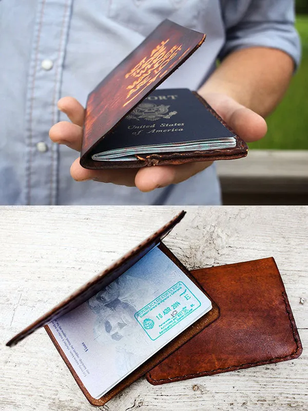 Men's Leather Passport Cover - Deer Antlers