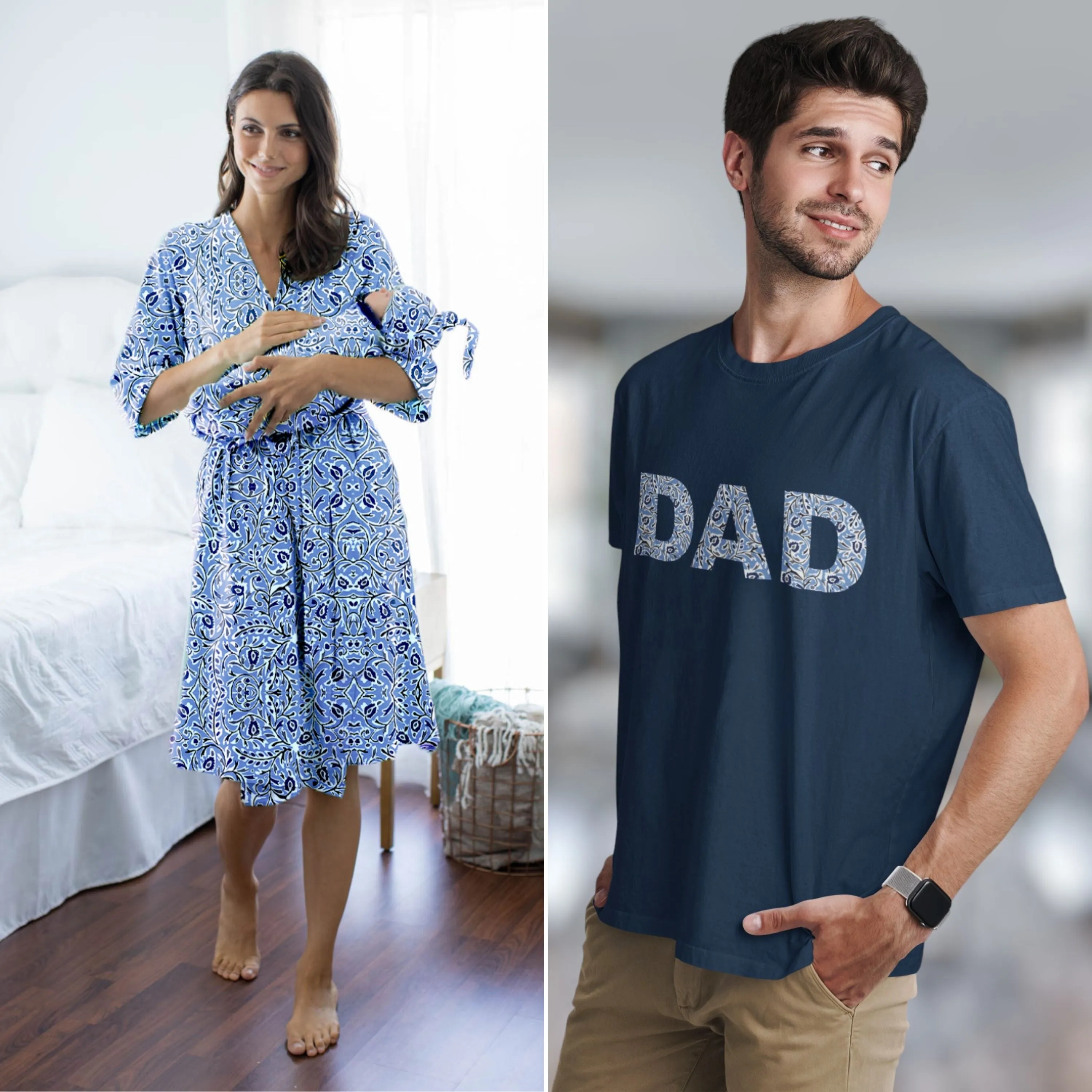 Natalia Pregnancy Robe & Swaddle & Dad T-Shirt Set