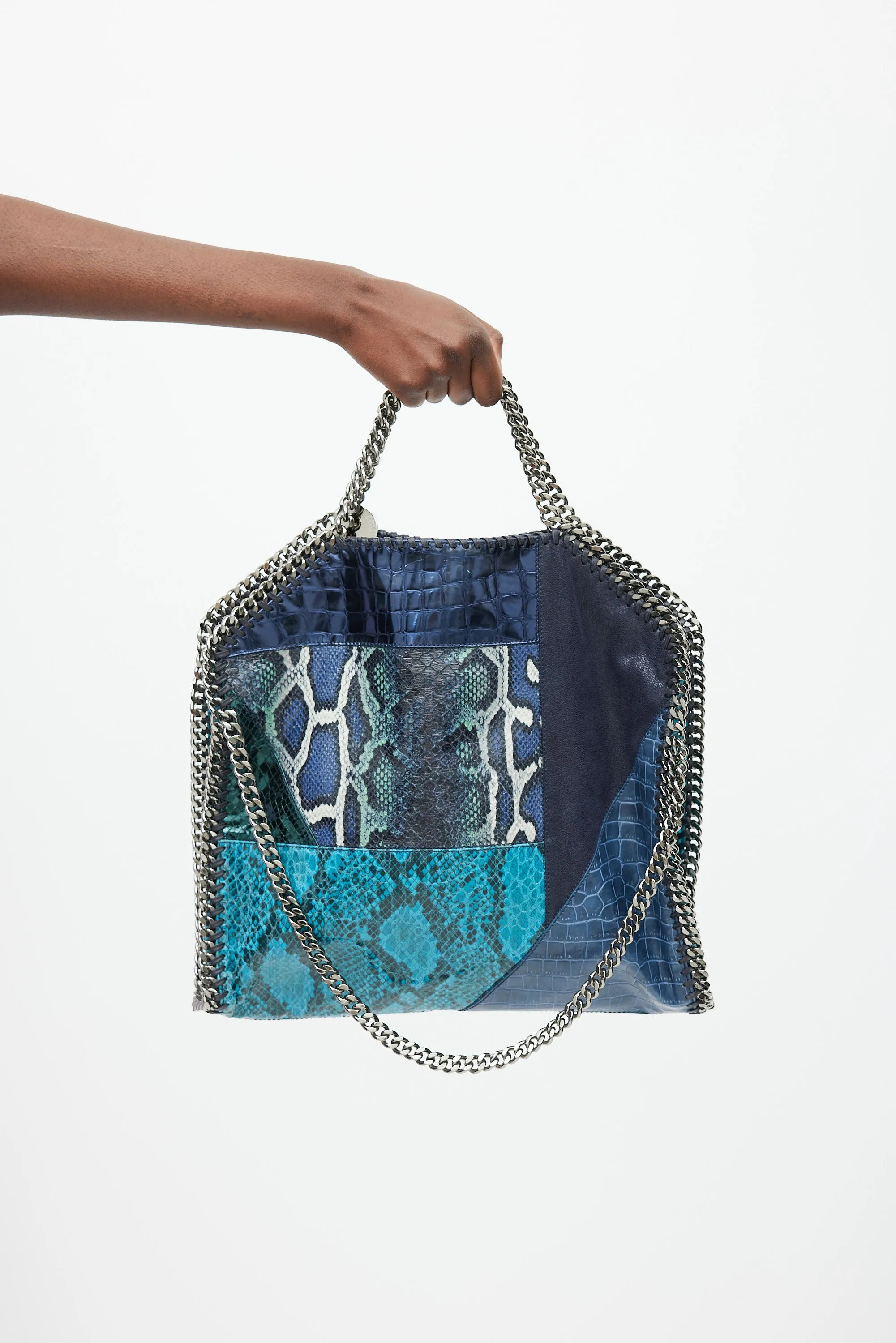 Navy & Multicolour Textured Leather & Suede Falabella Bag