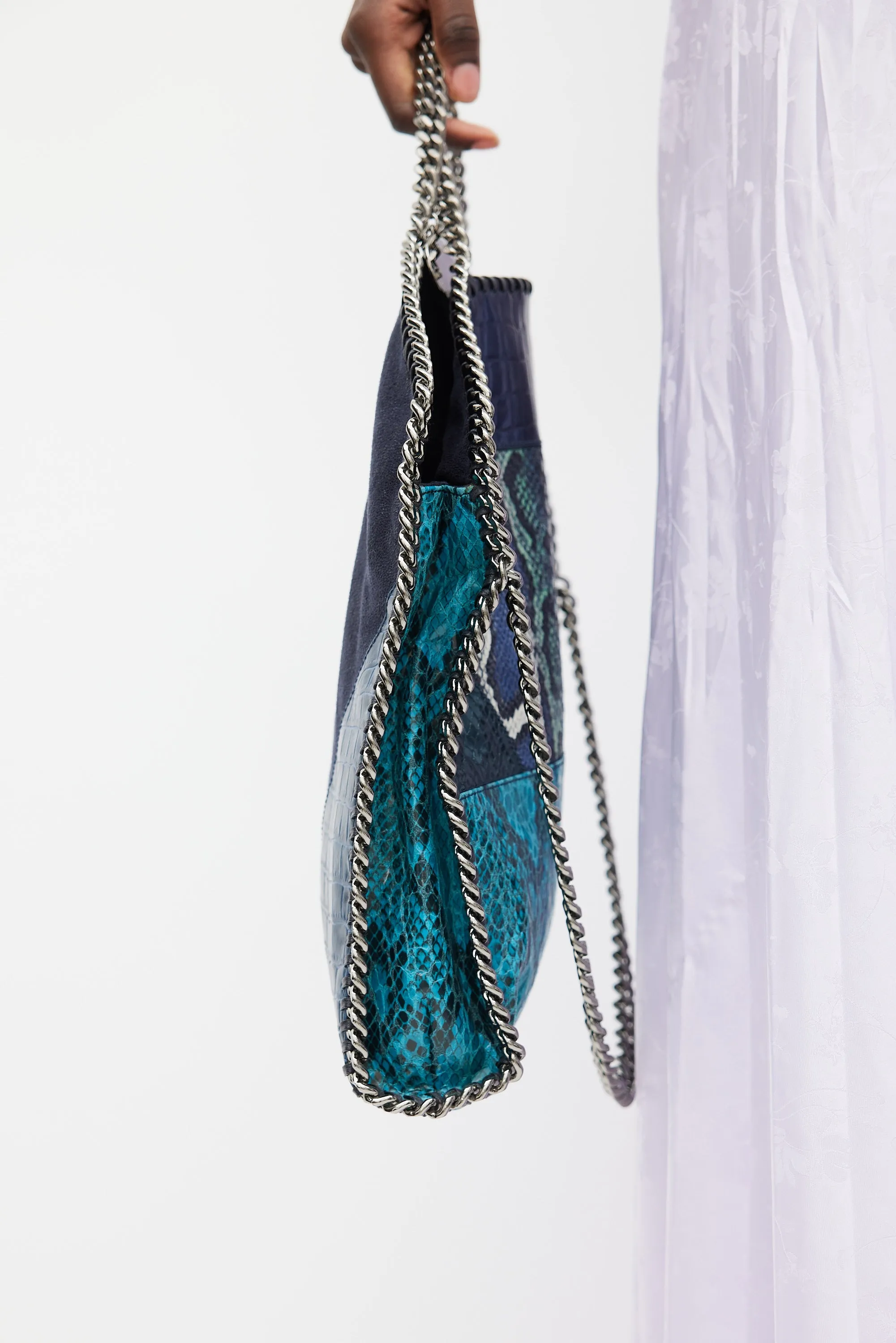 Navy & Multicolour Textured Leather & Suede Falabella Bag