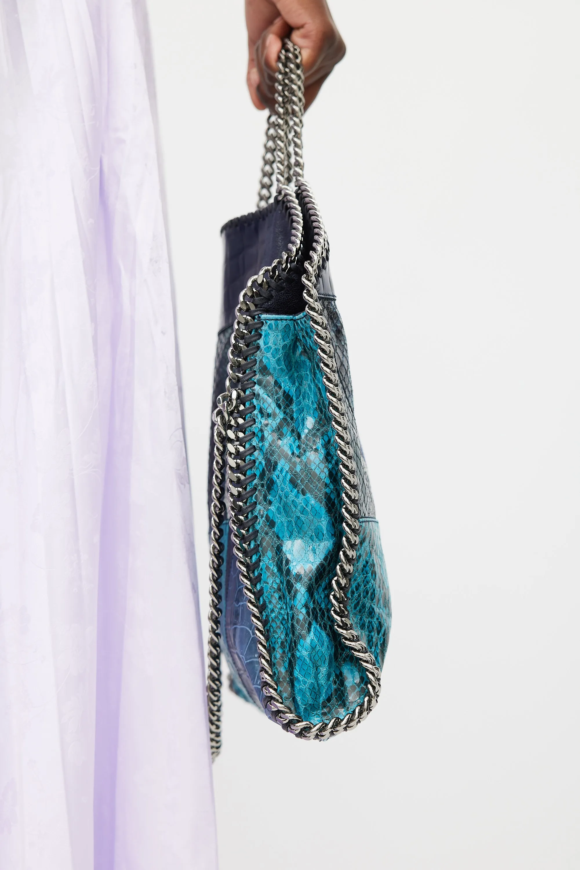 Navy & Multicolour Textured Leather & Suede Falabella Bag