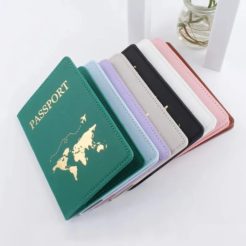 New Simple Fashion Passport Cover World Map Thin Slim Travel Passport Holder Wallet Gift PU Leather Card Case Cover Unisex