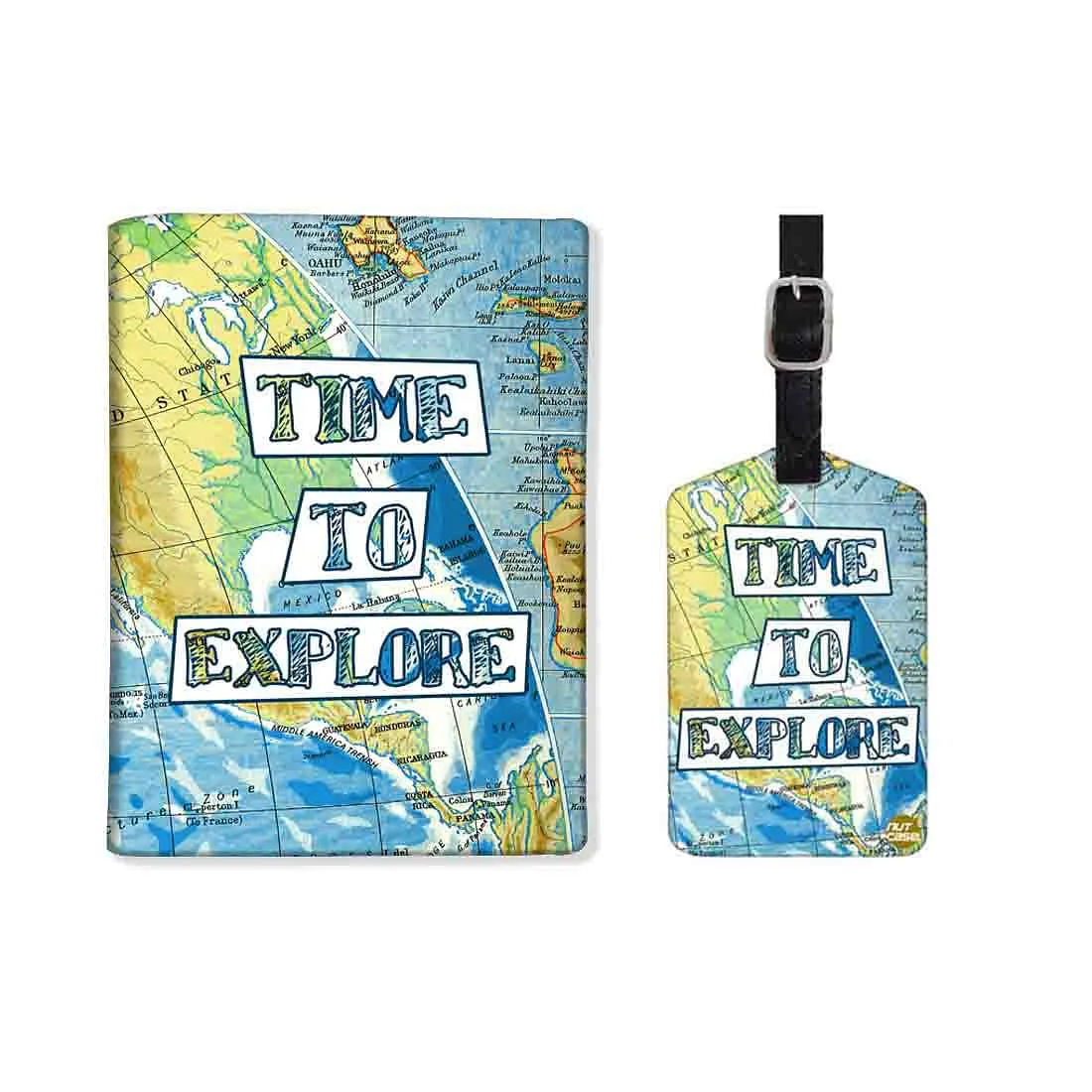 Passport Case Designer Holder Travel Case With Luggage Tag - Time To Explore Map