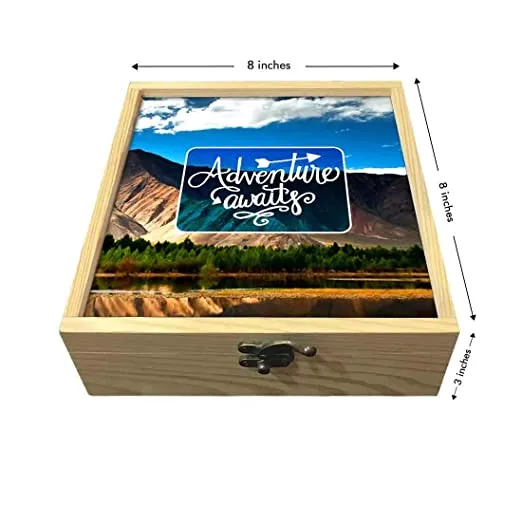 Passport Cover Luggage Tag Wooden Gift Box Set - Adventure Awaits