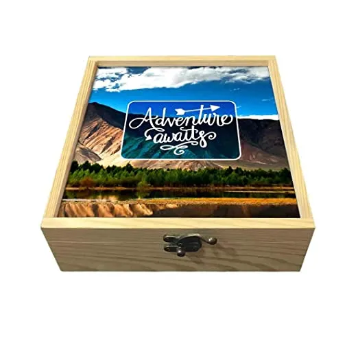 Passport Cover Luggage Tag Wooden Gift Box Set - Adventure Awaits