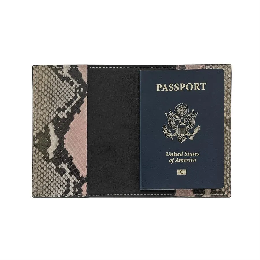 Passport Holder - Pink Embossed Python Leather - Personalized