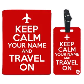 Personalised Passport Cover Luggage Tag Set - Keep Calm Red