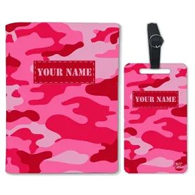 Personalised Passport Cover Luggage Tag Set -Pink Camoflage