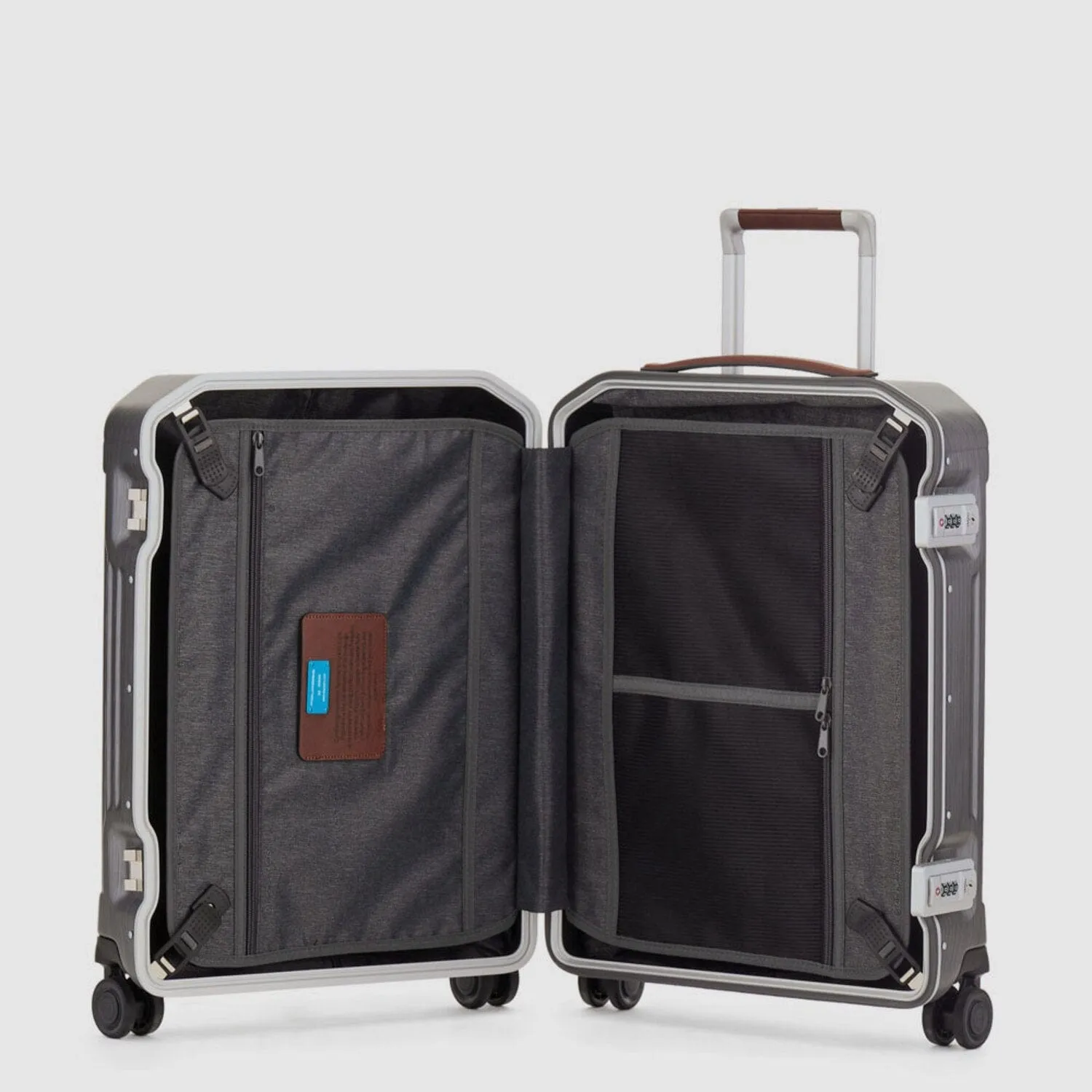 Piquadro Pqlm-Frame 55Cm Ultra Slim Hardcase Cabin Luggage Trolley Black / Light Brown - Bv4425Pqlm/Ncu