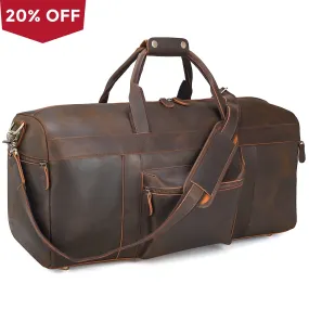 Polare 23'' Vintage Full Grain Cowhide Leather Weekender Duffle Bag Overnight Travel Carry on Duffel Bag For Men