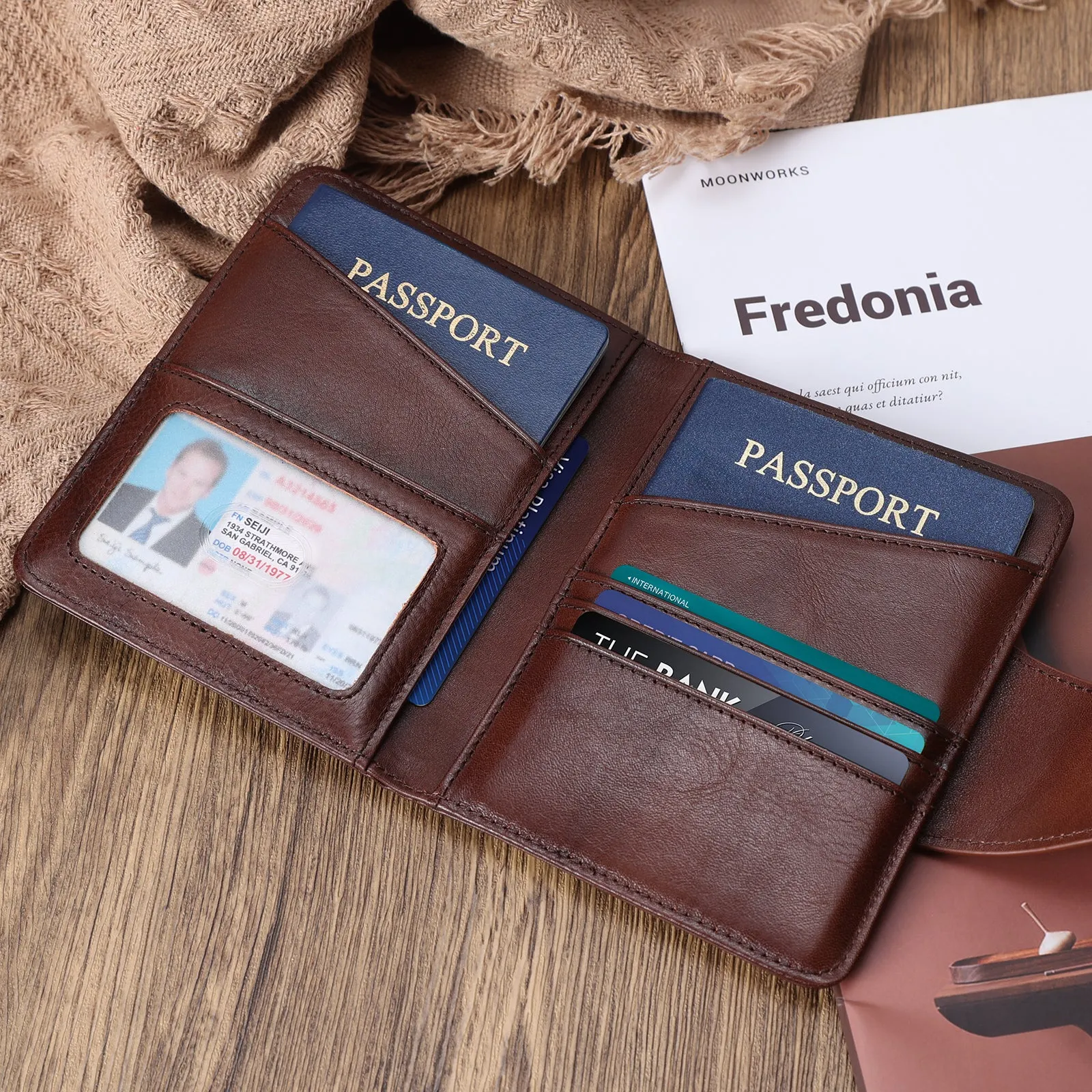 Polare Full Grain Leather Slim and Soft RFID Blocking wallet For Men Snap Bifold Travel Wallet Passport Holders 2 Passports