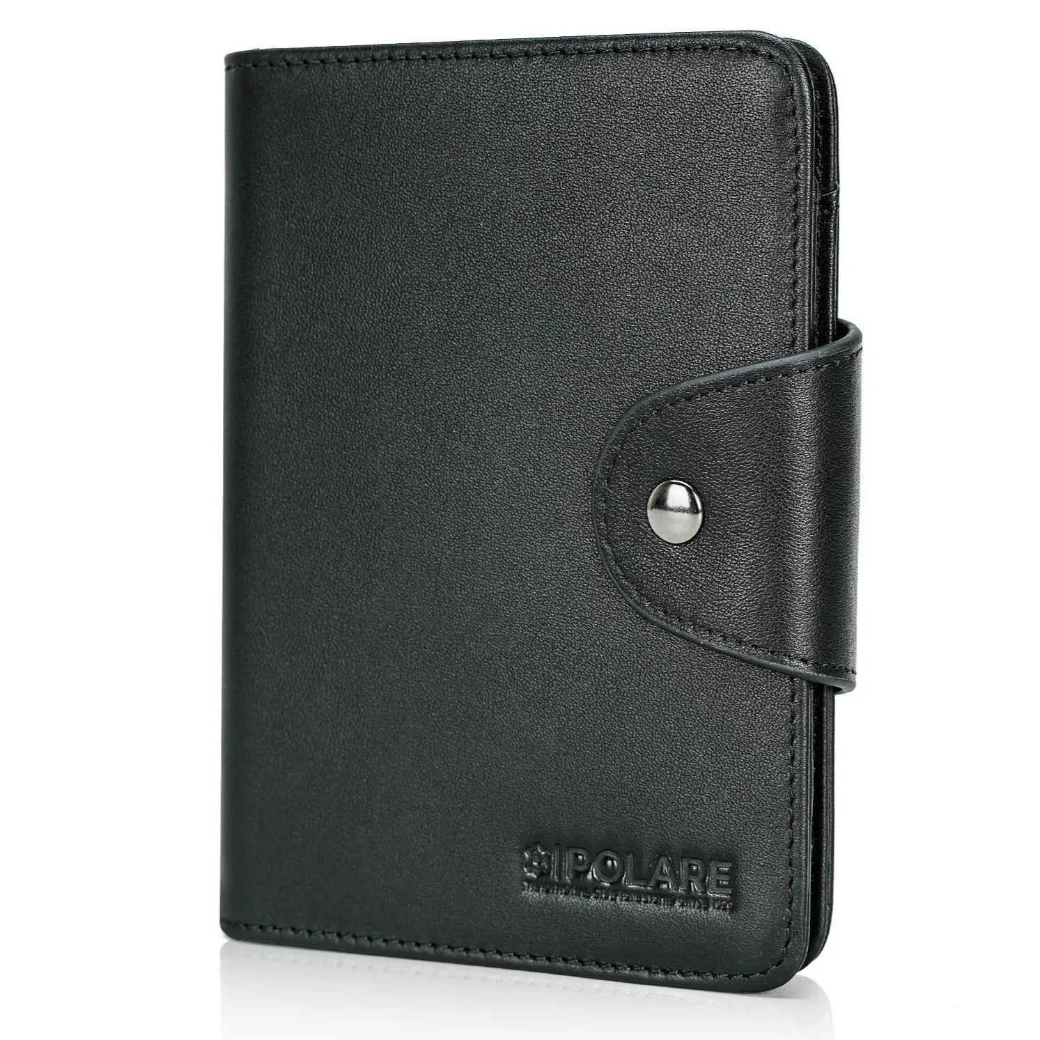 Polare Full Grain Leather Slim and Soft RFID Blocking wallet For Men Snap Bifold Travel Wallet Passport Holders 2 Passports