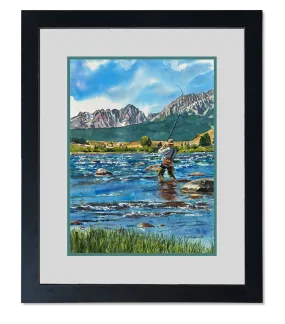 "Tight Lines" - an Open Edition Print from a watercolor of a Fly-fisherman on Idaho's upper Salmon River.