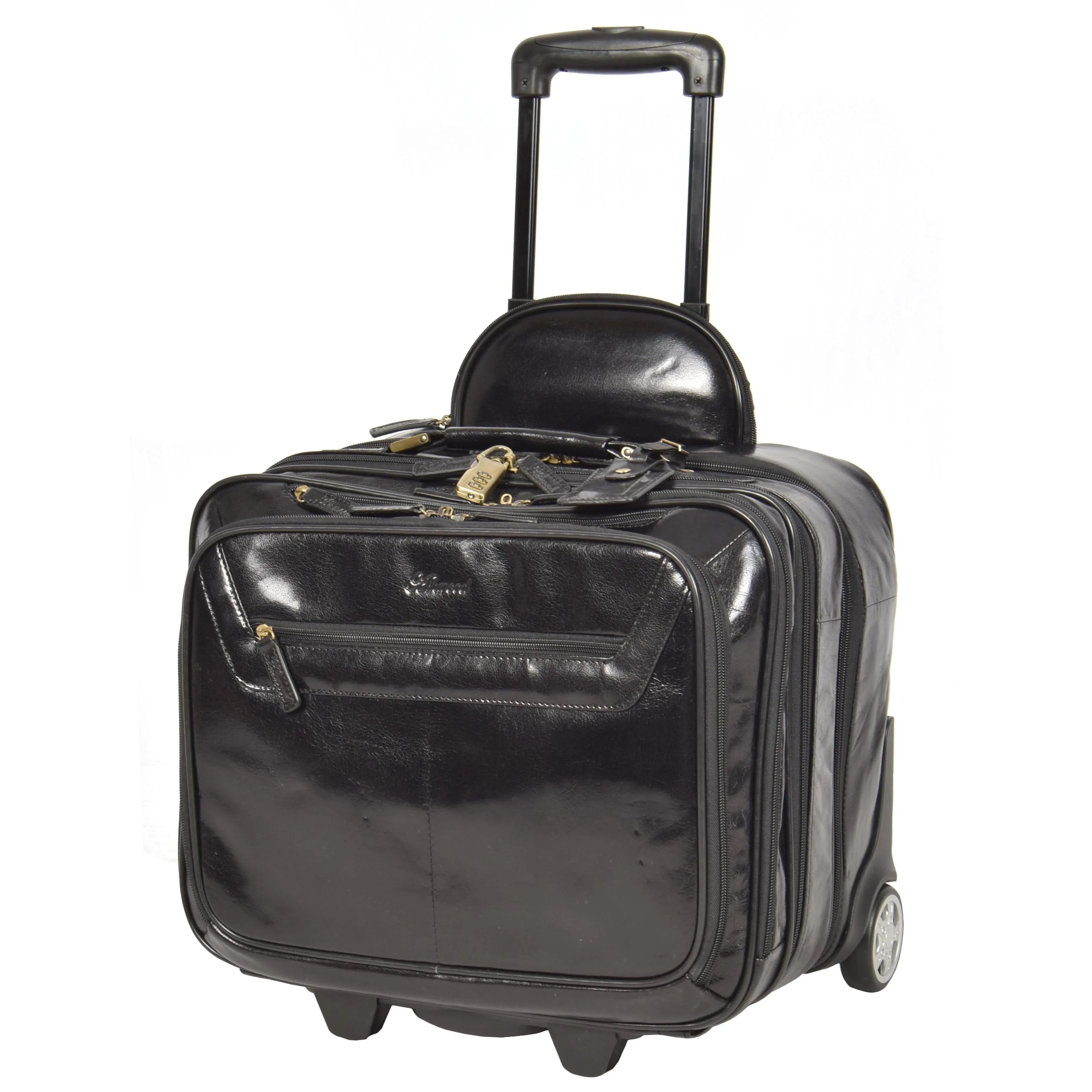 Real Leather Pilot Case Trolley Bag Laptop Business Travel Weekend Cabin Bag AL1 Black