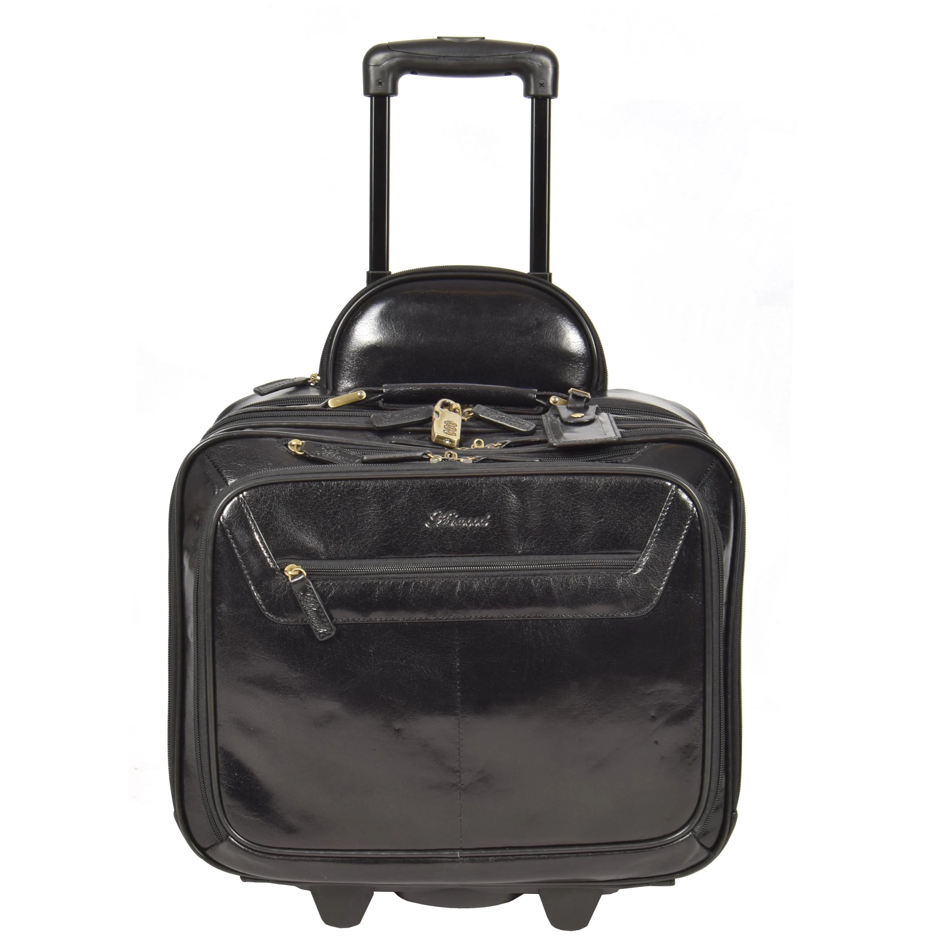 Real Leather Pilot Case Trolley Bag Laptop Business Travel Weekend Cabin Bag AL1 Black