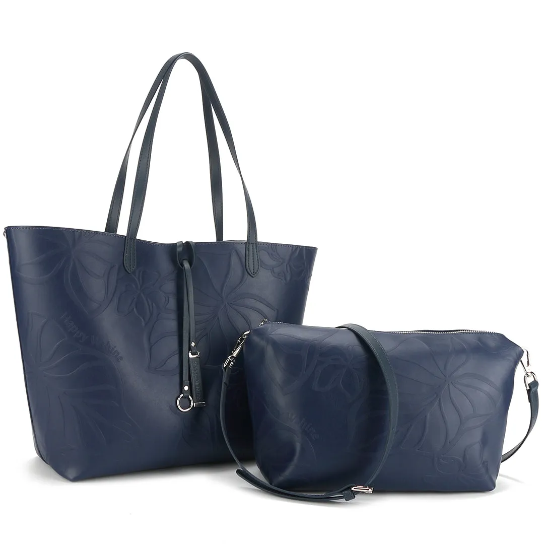 Reversible Tote Nancy Large Kalo Embossed Navy