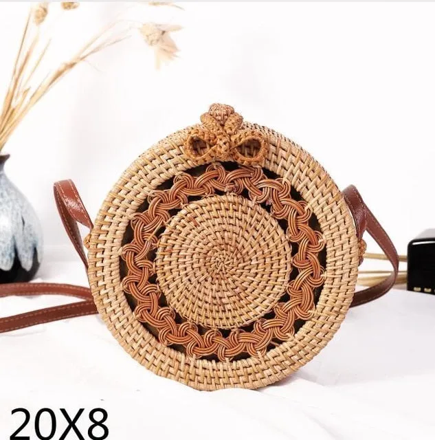 Round Rattan Straw Bag Crossbody Canteen Beach Purse Boho Bohemian Handbag Handmade Messenger Bag Natural Brown Beige Black White Colors Over 50 Different Styles!