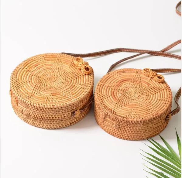 Round Rattan Straw Bag Crossbody Canteen Beach Purse Boho Bohemian Handbag Handmade Messenger Bag Natural Brown Beige Black White Colors Over 50 Different Styles!