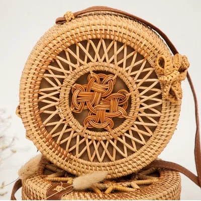 Round Rattan Straw Bag Crossbody Canteen Beach Purse Boho Bohemian Handbag Handmade Messenger Bag Natural Brown Beige Black White Colors Over 50 Different Styles!