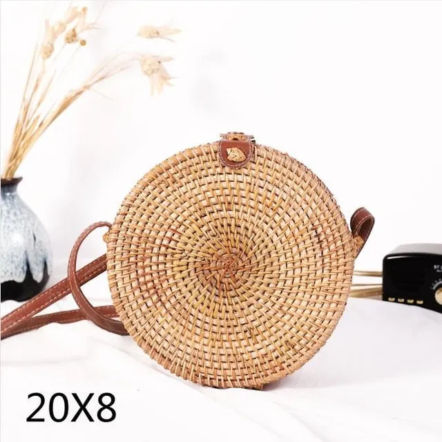 Round Rattan Straw Bag Crossbody Canteen Beach Purse Boho Bohemian Handbag Handmade Messenger Bag Natural Brown Beige Black White Colors Over 50 Different Styles!