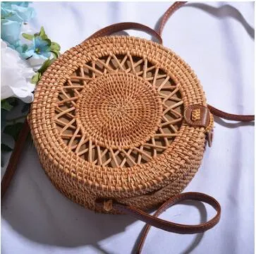 Round Rattan Straw Bag Crossbody Canteen Beach Purse Boho Bohemian Handbag Handmade Messenger Bag Natural Brown Beige Black White Colors Over 50 Different Styles!