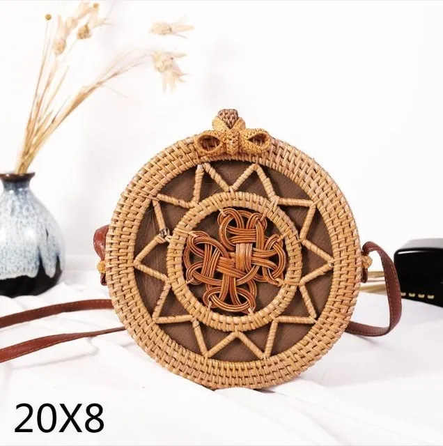 Round Rattan Straw Bag Crossbody Canteen Beach Purse Boho Bohemian Handbag Handmade Messenger Bag Natural Brown Beige Black White Colors Over 50 Different Styles!