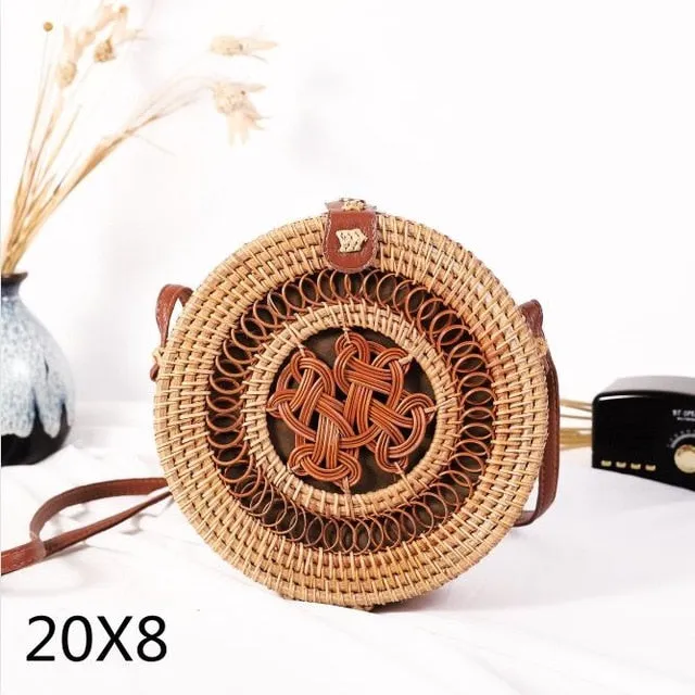 Round Rattan Straw Bag Crossbody Canteen Beach Purse Boho Bohemian Handbag Handmade Messenger Bag Natural Brown Beige Black White Colors Over 50 Different Styles!