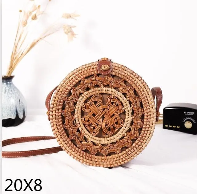 Round Rattan Straw Bag Crossbody Canteen Beach Purse Boho Bohemian Handbag Handmade Messenger Bag Natural Brown Beige Black White Colors Over 50 Different Styles!