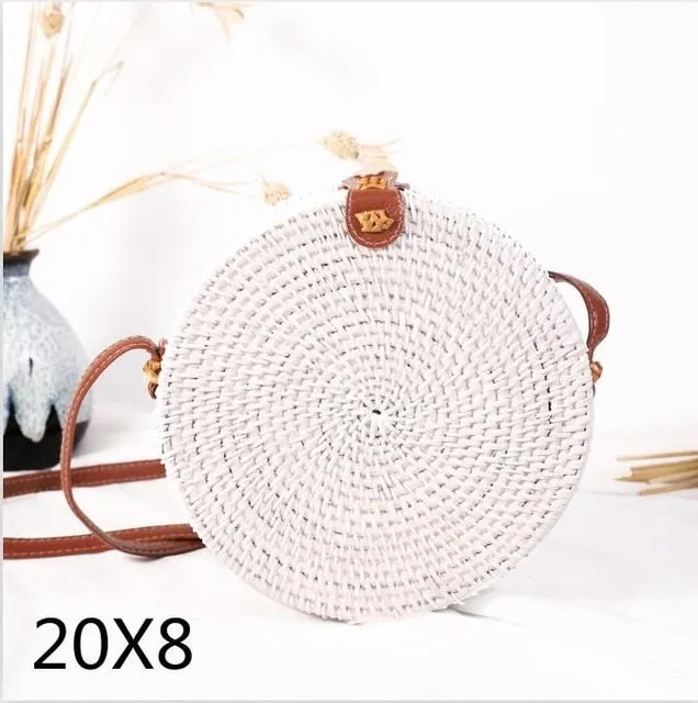 Round Rattan Straw Bag Crossbody Canteen Beach Purse Boho Bohemian Handbag Handmade Messenger Bag Natural Brown Beige Black White Colors Over 50 Different Styles!