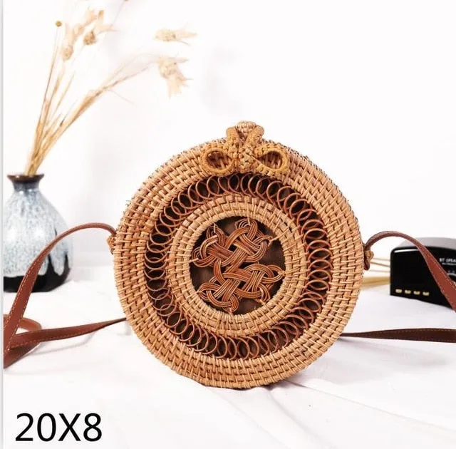 Round Rattan Straw Bag Crossbody Canteen Beach Purse Boho Bohemian Handbag Handmade Messenger Bag Natural Brown Beige Black White Colors Over 50 Different Styles!