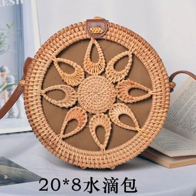 Round Rattan Straw Bag Crossbody Canteen Beach Purse Boho Bohemian Handbag Handmade Messenger Bag Natural Brown Beige Black White Colors Over 50 Different Styles!