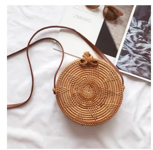 Round Rattan Straw Bag Crossbody Canteen Beach Purse Boho Bohemian Handbag Handmade Messenger Bag Natural Brown Beige Black White Colors Over 50 Different Styles!