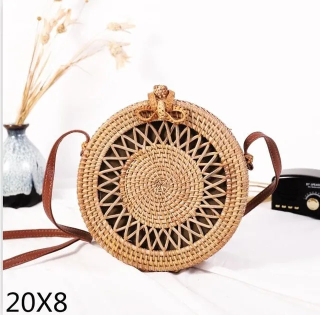 Round Rattan Straw Bag Crossbody Canteen Beach Purse Boho Bohemian Handbag Handmade Messenger Bag Natural Brown Beige Black White Colors Over 50 Different Styles!