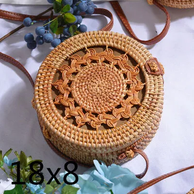 Round Rattan Straw Bag Crossbody Canteen Beach Purse Boho Bohemian Handbag Handmade Messenger Bag Natural Brown Beige Black White Colors Over 50 Different Styles!