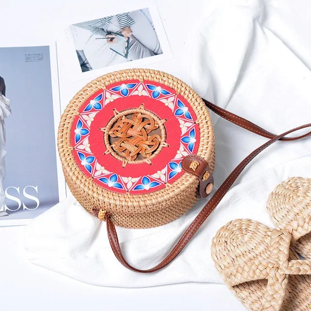 Round Rattan Straw Bag Crossbody Canteen Beach Purse Boho Bohemian Handbag Handmade Messenger Bag Natural Brown Beige Black White Colors Over 50 Different Styles!