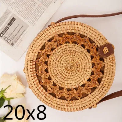 Round Rattan Straw Bag Crossbody Canteen Beach Purse Boho Bohemian Handbag Handmade Messenger Bag Natural Brown Beige Black White Colors Over 50 Different Styles!