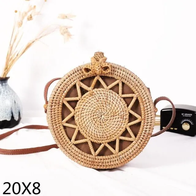 Round Rattan Straw Bag Crossbody Canteen Beach Purse Boho Bohemian Handbag Handmade Messenger Bag Natural Brown Beige Black White Colors Over 50 Different Styles!