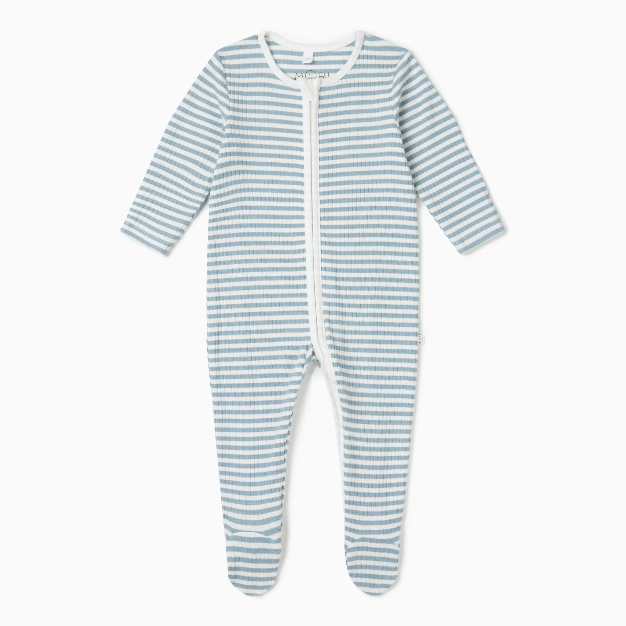 Sea Stripe Ribbed Clever Zip Footed Baby Pajamas