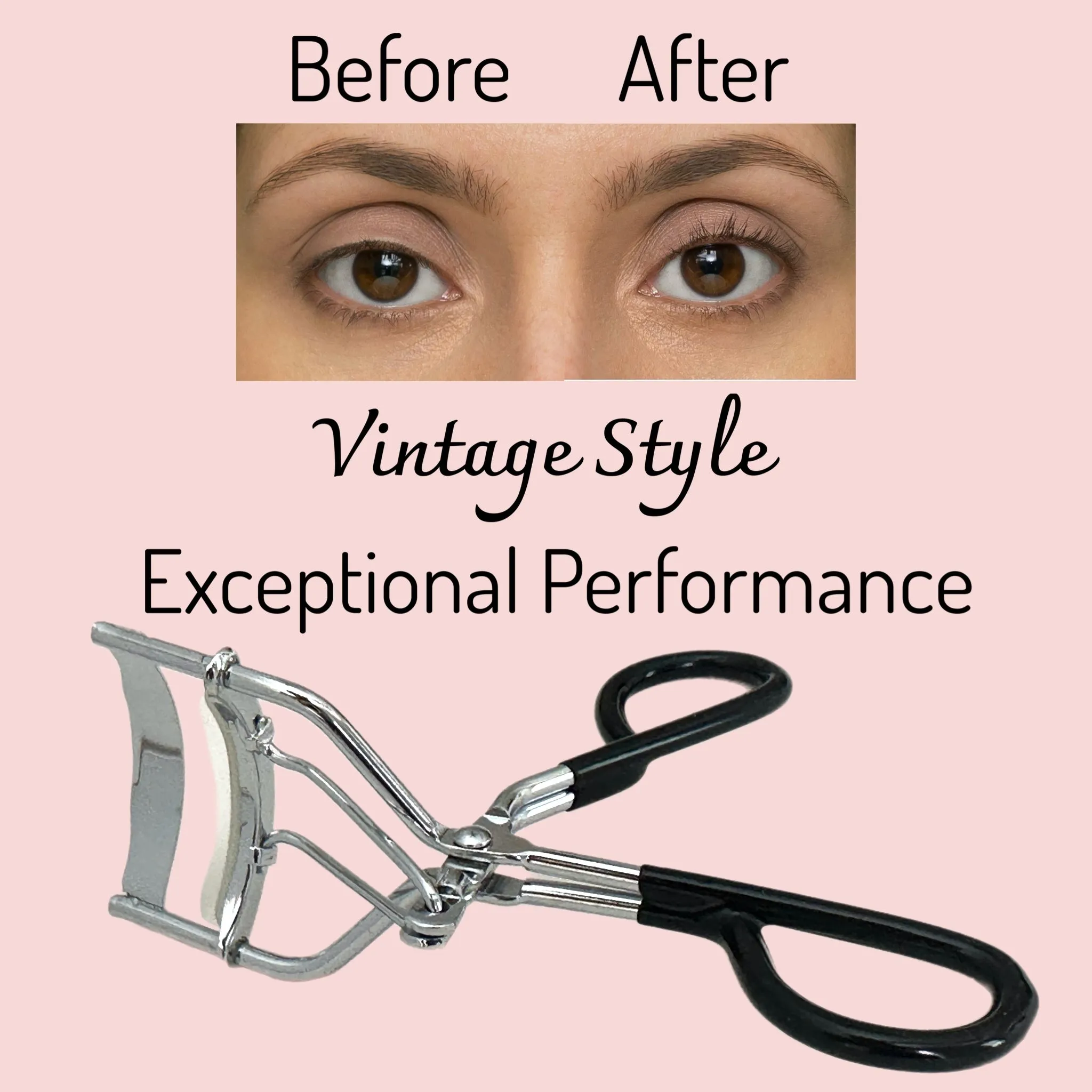 Set of 2 Vintage Style Eyelash Curler Easy to Use High Drama Lashes Rubber Coated Non-Slip Handle Easy Gentle Way to Curl Lashes High Impact Eye-Opening Effect