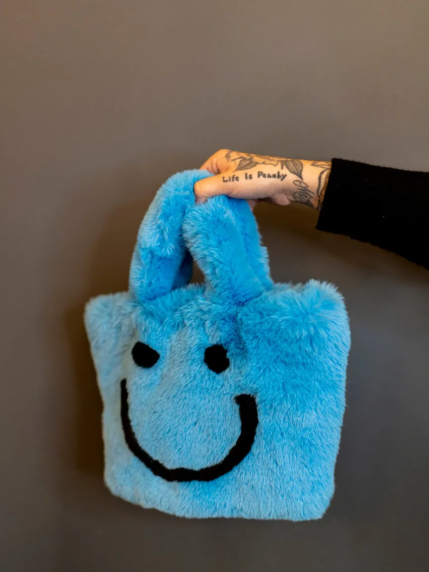 Smiley Fuzzy Purse Blue