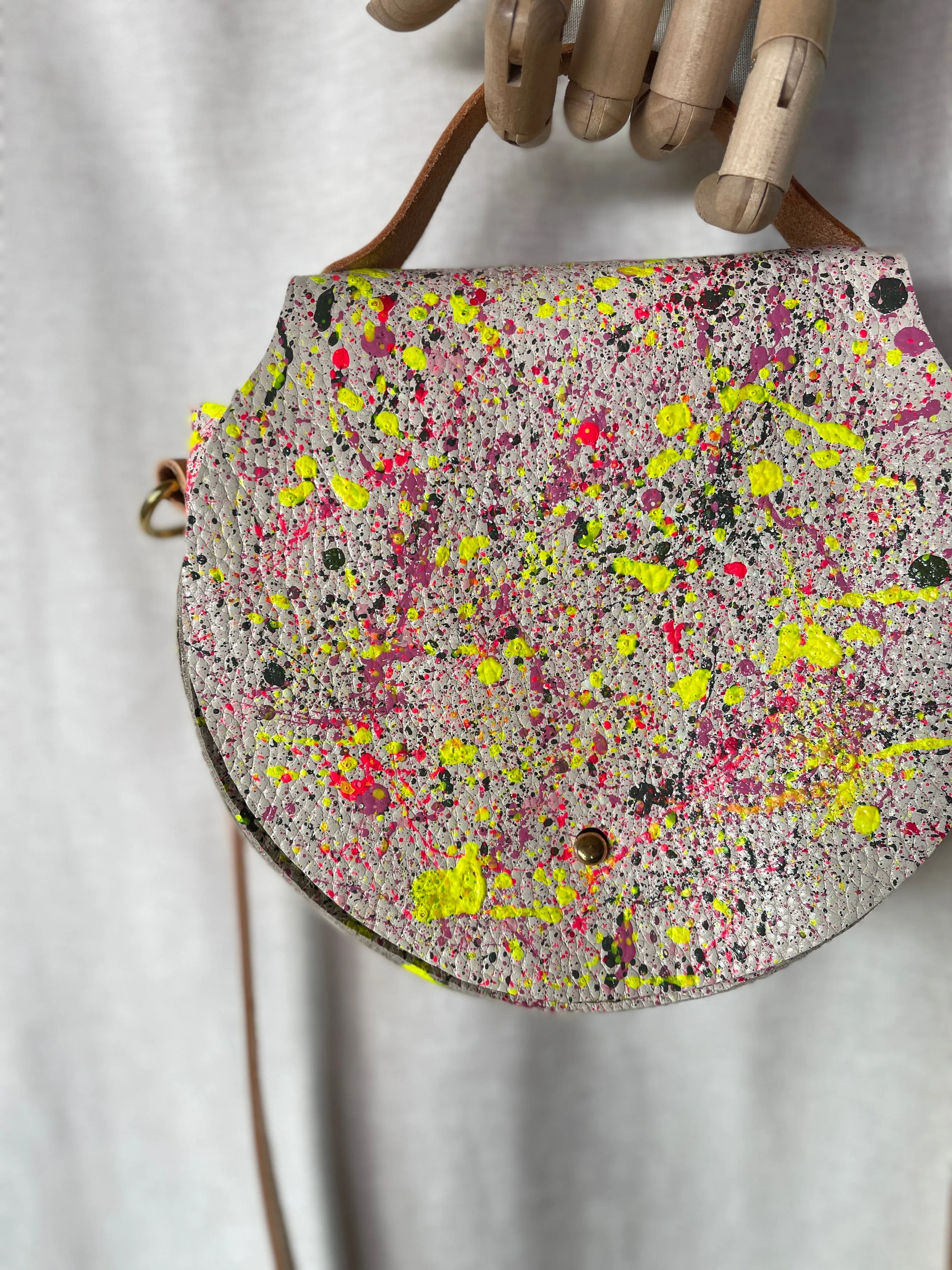 Splatter Leather Round Flap Shoulder Bag